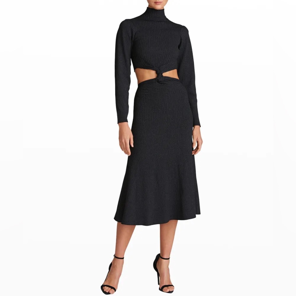 AMUR
Rosemary Twisted Cutout Dress, Large, black ribbed slight metallic